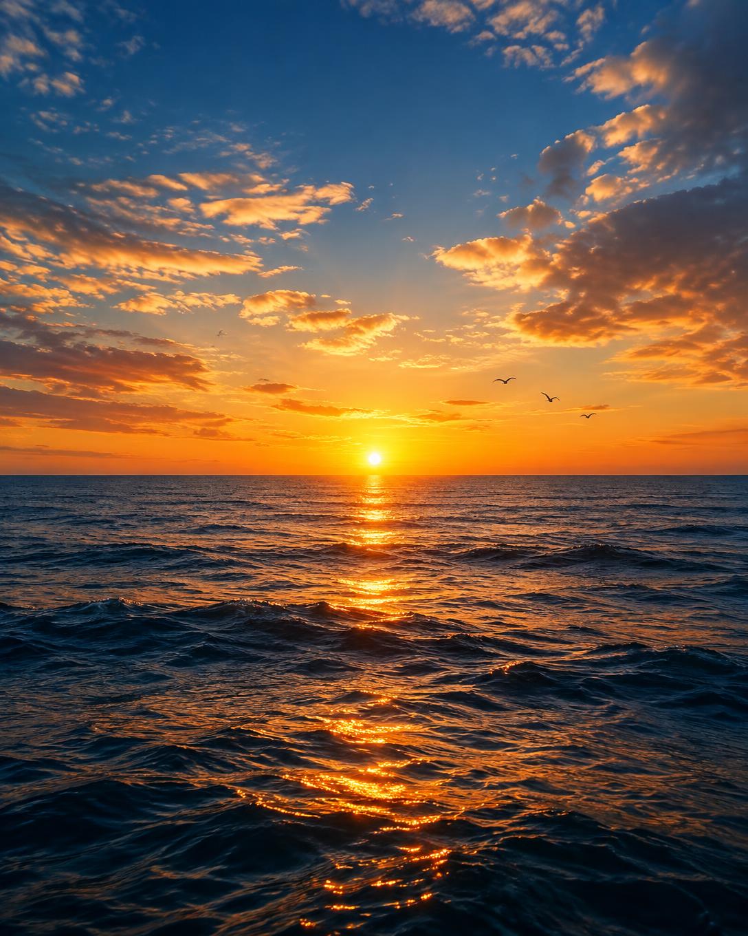 Sunrise over an open ocean horizon